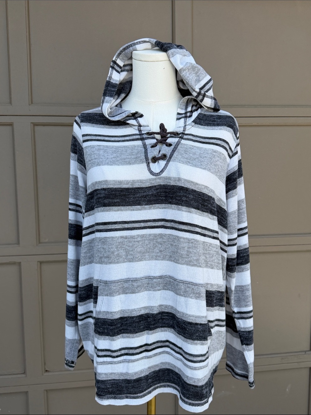 Sunday Striped Hooded Pullover - Black, Gray & White